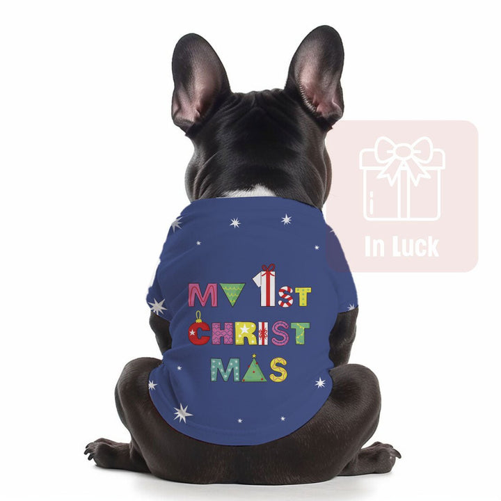 Cute Custom Christmas Pet Clothes - "My [Age #] Christmas" Pet Shirt for Dogs and Cats - 3 sizes - Blue color - InLuck.us