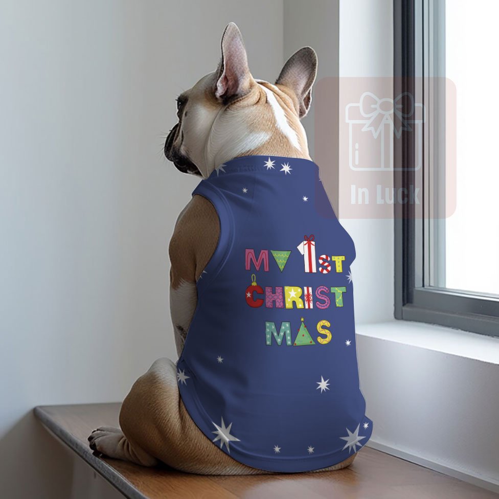 Cute Custom Christmas Pet Clothes - "My [Age #] Christmas" Pet Shirt for Dogs and Cats - 3 sizes - Blue color - InLuck.us