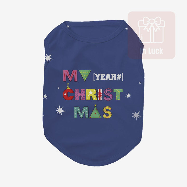 Cute Custom Christmas Pet Clothes - "My [Age #] Christmas" Pet Shirt for Dogs and Cats - 3 sizes - Blue color - InLuck.us